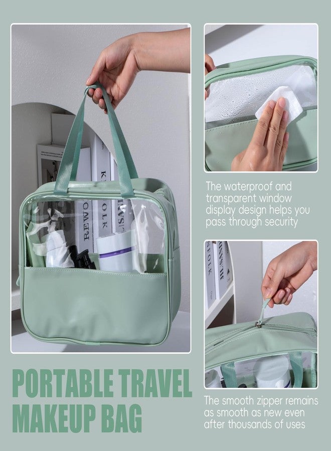 NVTED 3PCS Clear Hanging Travel Toiletry Bag, Cosmetic Bags Set Waterproof Transparent PVC Travel Makeup Pouch Carry on Travel Organizer Bag (Green) - Image 2